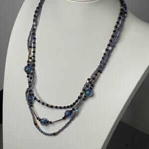 necklace costume jewelry purple faceted beaded beads multi strand trendy gold